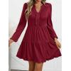 imageANRABESS Womens Long Sleeve Dress 2025 Fall Casual V Neck Tiered Flowy Swing Short Mini Dresses Beach Travel Vacation OutfitsDeep Red