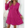 imageANRABESS Womens Long Sleeve Dress 2025 Fall Casual V Neck Tiered Flowy Swing Short Mini Dresses Beach Travel Vacation OutfitsHot Pink
