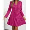 imageANRABESS Womens Long Sleeve Dress 2025 Fall Casual V Neck Tiered Flowy Swing Short Mini Dresses Beach Travel Vacation OutfitsHot Pink