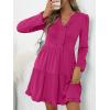 imageANRABESS Womens Long Sleeve Dress 2025 Fall Casual V Neck Tiered Flowy Swing Short Mini Dresses Beach Travel Vacation OutfitsHot Pink