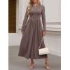 imageANRABESS Womens Long Sleeve Elegant Modest Drop Waist Maxi Dress 2025 Fall Casual Flowy Pleated Long Dresses with PocketsBrown