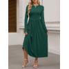 imageANRABESS Womens Long Sleeve Elegant Modest Drop Waist Maxi Dress 2025 Fall Casual Flowy Pleated Long Dresses with PocketsDeep Green