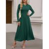 imageANRABESS Womens Long Sleeve Elegant Modest Drop Waist Maxi Dress 2025 Fall Casual Flowy Pleated Long Dresses with PocketsDeep Green