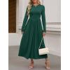 imageANRABESS Womens Long Sleeve Elegant Modest Drop Waist Maxi Dress 2025 Fall Casual Flowy Pleated Long Dresses with PocketsDeep Green