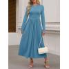 imageANRABESS Womens Long Sleeve Elegant Modest Drop Waist Maxi Dress 2025 Fall Casual Flowy Pleated Long Dresses with PocketsLake Green