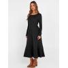 imageANRABESS Womens Long Sleeve Midi Dress 2025 Fall Rib Knit Crew Neck A Line Soft Flowy Swing Dresses with Pocket Casual TrendyBlack