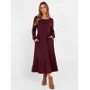 imageANRABESS Womens Long Sleeve Midi Dress 2025 Fall Rib Knit Crew Neck A Line Soft Flowy Swing Dresses with Pocket Casual TrendyBurgundy