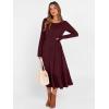 imageANRABESS Womens Long Sleeve Midi Dress 2025 Fall Rib Knit Crew Neck A Line Soft Flowy Swing Dresses with Pocket Casual TrendyBurgundy