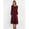 imageANRABESS Womens Long Sleeve Midi Dress 2025 Fall Rib Knit Crew Neck A Line Soft Flowy Swing Dresses with Pocket Casual TrendyBurgundy