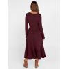 imageANRABESS Womens Long Sleeve Midi Dress 2025 Fall Rib Knit Crew Neck A Line Soft Flowy Swing Dresses with Pocket Casual TrendyBurgundy