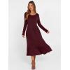 imageANRABESS Womens Long Sleeve Midi Dress 2025 Fall Rib Knit Crew Neck A Line Soft Flowy Swing Dresses with Pocket Casual TrendyBurgundy