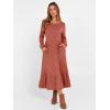 imageANRABESS Womens Long Sleeve Midi Dress 2025 Fall Rib Knit Crew Neck A Line Soft Flowy Swing Dresses with Pocket Casual TrendyBurnt Orange