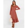 imageANRABESS Womens Long Sleeve Midi Dress 2025 Fall Rib Knit Crew Neck A Line Soft Flowy Swing Dresses with Pocket Casual TrendyBurnt Orange