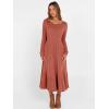 imageANRABESS Womens Long Sleeve Midi Dress 2025 Fall Rib Knit Crew Neck A Line Soft Flowy Swing Dresses with Pocket Casual TrendyBurnt Orange