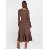 imageANRABESS Womens Long Sleeve Midi Dress 2025 Fall Rib Knit Crew Neck A Line Soft Flowy Swing Dresses with Pocket Casual TrendyDark Brown