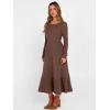 imageANRABESS Womens Long Sleeve Midi Dress 2025 Fall Rib Knit Crew Neck A Line Soft Flowy Swing Dresses with Pocket Casual TrendyDark Brown