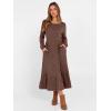 imageANRABESS Womens Long Sleeve Midi Dress 2025 Fall Rib Knit Crew Neck A Line Soft Flowy Swing Dresses with Pocket Casual TrendyDark Brown