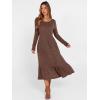imageANRABESS Womens Long Sleeve Midi Dress 2025 Fall Rib Knit Crew Neck A Line Soft Flowy Swing Dresses with Pocket Casual TrendyDark Brown