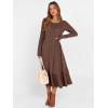 imageANRABESS Womens Long Sleeve Midi Dress 2025 Fall Rib Knit Crew Neck A Line Soft Flowy Swing Dresses with Pocket Casual TrendyDark Brown