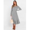 imageANRABESS Womens Long Sleeve Midi Dress 2025 Fall Rib Knit Crew Neck A Line Soft Flowy Swing Dresses with Pocket Casual TrendyGrey