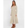 imageANRABESS Womens Long Sleeve Midi Dress 2025 Fall Rib Knit Crew Neck A Line Soft Flowy Swing Dresses with Pocket Casual TrendyLight Khaki