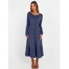imageANRABESS Womens Long Sleeve Midi Dress 2025 Fall Rib Knit Crew Neck A Line Soft Flowy Swing Dresses with Pocket Casual TrendyNavy Blue
