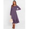 imageANRABESS Womens Long Sleeve Midi Dress 2025 Fall Rib Knit Crew Neck A Line Soft Flowy Swing Dresses with Pocket Casual TrendyPurple
