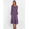 imageANRABESS Womens Long Sleeve Midi Dress 2025 Fall Rib Knit Crew Neck A Line Soft Flowy Swing Dresses with Pocket Casual TrendyPurple