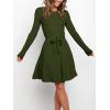 imageANRABESS Womens Long Sleeve Midi Dress Crewneck Tie Waist ALine Swing Casual Bodycon Ribbed Knit 2025 Fall Sweater DressArmy Green