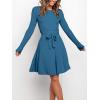 imageANRABESS Womens Long Sleeve Midi Dress Crewneck Tie Waist ALine Swing Casual Bodycon Ribbed Knit 2025 Fall Sweater DressBlue