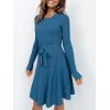 imageANRABESS Womens Long Sleeve Midi Dress Crewneck Tie Waist ALine Swing Casual Bodycon Ribbed Knit 2025 Fall Sweater DressBlue