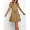 imageANRABESS Womens Long Sleeve Midi Dress Crewneck Tie Waist ALine Swing Casual Bodycon Ribbed Knit 2025 Fall Sweater DressBrown