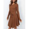 imageANRABESS Womens Long Sleeve Midi Dress Crewneck Tie Waist ALine Swing Casual Bodycon Ribbed Knit 2025 Fall Sweater DressCaramel