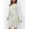 imageANRABESS Womens Long Sleeve Midi Dress Crewneck Tie Waist ALine Swing Casual Bodycon Ribbed Knit 2025 Fall Sweater DressGray