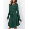 imageANRABESS Womens Long Sleeve Midi Dress Crewneck Tie Waist ALine Swing Casual Bodycon Ribbed Knit 2025 Fall Sweater DressGreen