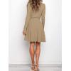 imageANRABESS Womens Long Sleeve Midi Dress Crewneck Tie Waist ALine Swing Casual Bodycon Ribbed Knit 2025 Fall Sweater DressKhaki