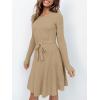 imageANRABESS Womens Long Sleeve Midi Dress Crewneck Tie Waist ALine Swing Casual Bodycon Ribbed Knit 2025 Fall Sweater DressKhaki