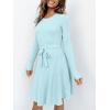 imageANRABESS Womens Long Sleeve Midi Dress Crewneck Tie Waist ALine Swing Casual Bodycon Ribbed Knit 2025 Fall Sweater DressLight Blue