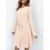 imageANRABESS Womens Long Sleeve Midi Dress Crewneck Tie Waist ALine Swing Casual Bodycon Ribbed Knit 2025 Fall Sweater DressPink