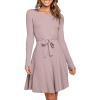 imageANRABESS Womens Long Sleeve Midi Dress Crewneck Tie Waist ALine Swing Casual Bodycon Ribbed Knit 2025 Fall Sweater DressRed Apricot