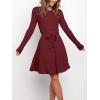 imageANRABESS Womens Long Sleeve Midi Dress Crewneck Tie Waist ALine Swing Casual Bodycon Ribbed Knit 2025 Fall Sweater DressWine Red