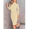 imageANRABESS Womens Long Sleeve Mock Neck Slim Fit Ribbed Bodycon Knit Slit Cocktail Sweater Midi Dress 2025 Trendy Fall OutfitsApricot