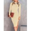 imageANRABESS Womens Long Sleeve Mock Neck Slim Fit Ribbed Bodycon Knit Slit Cocktail Sweater Midi Dress 2025 Trendy Fall OutfitsApricot