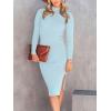 imageANRABESS Womens Long Sleeve Mock Neck Slim Fit Ribbed Bodycon Knit Slit Cocktail Sweater Midi Dress 2025 Trendy Fall OutfitsBlue