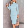 imageANRABESS Womens Long Sleeve Mock Neck Slim Fit Ribbed Bodycon Knit Slit Cocktail Sweater Midi Dress 2025 Trendy Fall OutfitsBlue