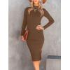 imageANRABESS Womens Long Sleeve Mock Neck Slim Fit Ribbed Bodycon Knit Slit Cocktail Sweater Midi Dress 2025 Trendy Fall OutfitsBrown