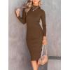 imageANRABESS Womens Long Sleeve Mock Neck Slim Fit Ribbed Bodycon Knit Slit Cocktail Sweater Midi Dress 2025 Trendy Fall OutfitsBrown