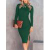 imageANRABESS Womens Long Sleeve Mock Neck Slim Fit Ribbed Bodycon Knit Slit Cocktail Sweater Midi Dress 2025 Trendy Fall OutfitsDark Green