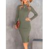imageANRABESS Womens Long Sleeve Mock Neck Slim Fit Ribbed Bodycon Knit Slit Cocktail Sweater Midi Dress 2025 Trendy Fall OutfitsGreen