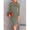 imageANRABESS Womens Long Sleeve Mock Neck Slim Fit Ribbed Bodycon Knit Slit Cocktail Sweater Midi Dress 2025 Trendy Fall OutfitsGreen